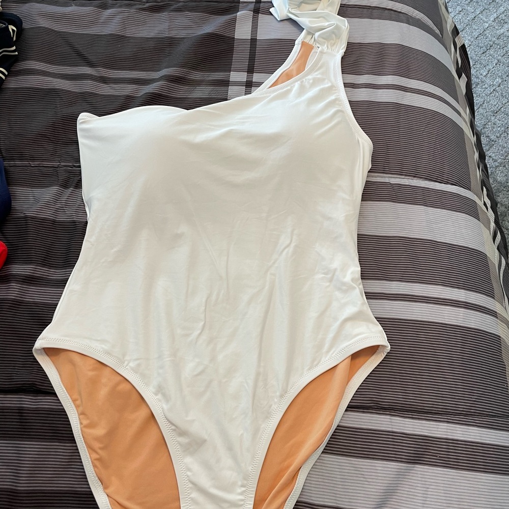COPY - JCrew white one shoulder tie bow swimsuit one piece NWT 12